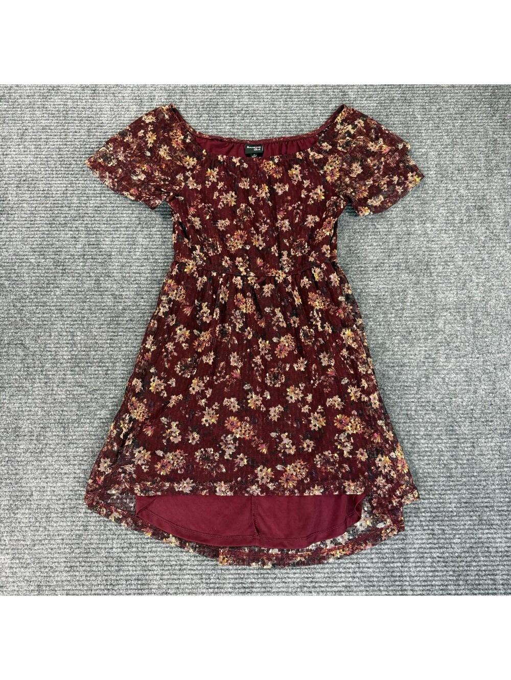 Ransom Girl Floral Puff Sleeve Mini Dress Burgundy Red Size 10